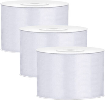 Partydeco Cadeaulint - 3x - wit - 5 cm x 25 meter - satijn - sierlint - inpakken - decoratie