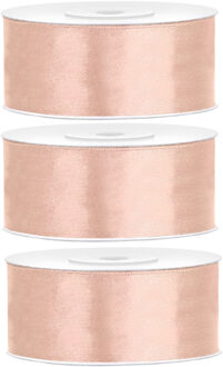 Partydeco Cadeaulint - 3x - zalmroze - 2,5 cm x 25 meter - satijn - sierlint - inpakken - decoratie