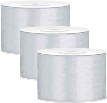 Partydeco Cadeaulint - 3x - zilver - 5 cm x 25 meter - satijn - sierlint - inpakken - decoratie