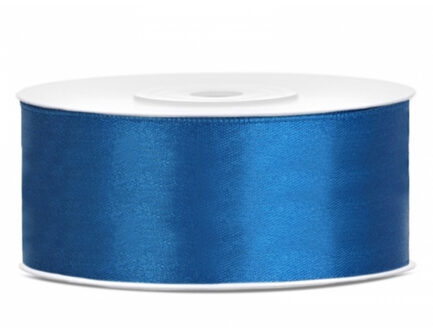 Partydeco Cadeaulint - blauw - 2,5 cm x 25 meter - satijn - sierlint - inpakken - decoratie Denimblauw