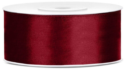 Partydeco Cadeaulint - bordeaux - 2,5 cm x 25 meter - satijn - sierlint - inpakken - decoratie Bordeaux rood