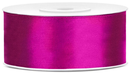 Partydeco Cadeaulint - fuchsia - 2,5 cm x 25 meter - satijn - sierlint - inpakken - decoratie