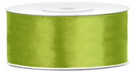 Partydeco Cadeaulint - groen - 2,5 cm x 25 meter - satijn - sierlint - inpakken - decoratie Lime