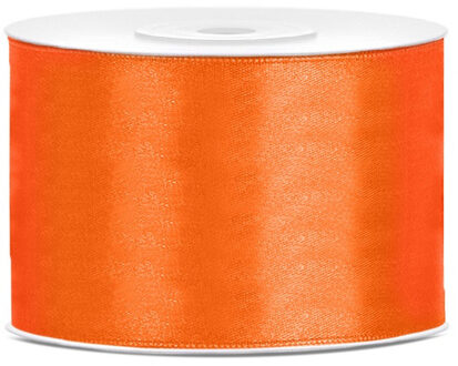 Partydeco Cadeaulint - oranje - 5 cm x 25 meter - satijn - sierlint - inpakken - decoratie