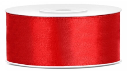 Partydeco Cadeaulint - rood - 2,5 cm x 25 meter - satijn - sierlint - inpakken - decoratie Lichtrood