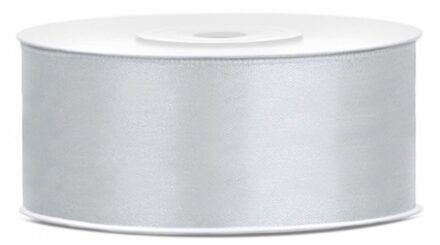 Partydeco Cadeaulint - zilver - 2,5 cm x 25 meter - satijn - sierlint - inpakken - decoratie