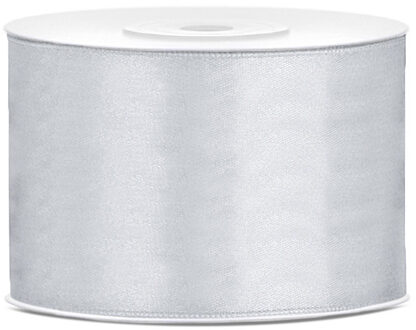 Partydeco Cadeaulint - zilver - 5 cm x 25 meter - satijn - sierlint - inpakken - decoratie