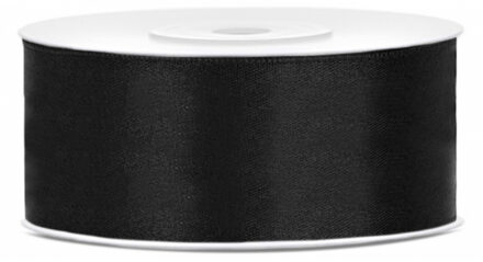 Partydeco Cadeaulint - zwart - 2,5 cm x 25 meter - satijn - sierlint - inpakken - decoratie