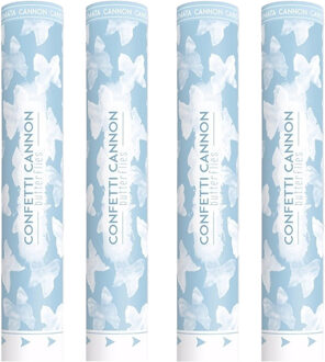 Partydeco Confetti shooter/kanon - 4x - papier - witte vlinders - 40 cm - feestartikelen bruiloft/huwelijk