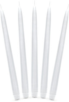 Partydeco Dinerkaarsen - mat wit - 10x stuks - 24 cm - 5 Branduren - Kandelaar kaarsen