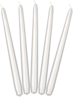 Partydeco Dinerkaarsen - parel wit - 10x stuks - 24 cm - 5 Branduren - Kandelaar kaarsen