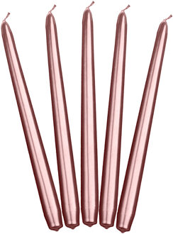 Partydeco Dinerkaarsen - rose goud - 10x stuks - 24 cm - 5 Branduren - Kandelaar kaarsen