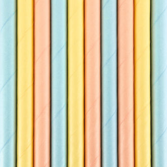 Partydeco Drinkrietjes - papier - 10x - multi kleuren pastel - 19,5 cm - rietjes - Drinkrietjes Multikleur