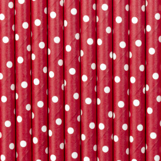 Partydeco Drinkrietjes - papier - 10x - rood/wit polkadots - 19,5 cm - rietjes - Drinkrietjes