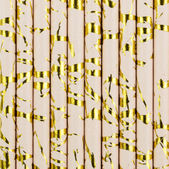 Partydeco Drinkrietjes - papier - 20x - poederroze/goud - 19,5 cm - rietjes