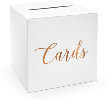 Partydeco Enveloppendoos wit / rosegoud - Cards - 24 cm - Bruiloft - Huwelijk - Versieringen/decoraties