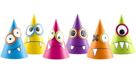 Partydeco Feesthoedjes DIY - 6x stuks - monsters thema - party verjaardag hoedjes - punthoedjes