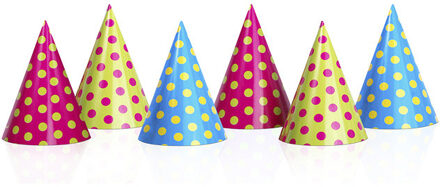 Partydeco Feesthoedjes van karton met stippen - 12x stuks - 16 cm - verjaardag punthoedjes
