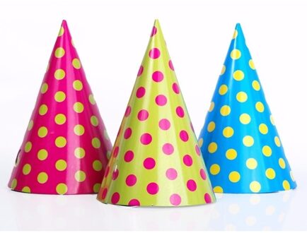 Partydeco Feesthoedjes van karton met stippen - 6x stuks - 16 cm - verjaardag punthoedjes