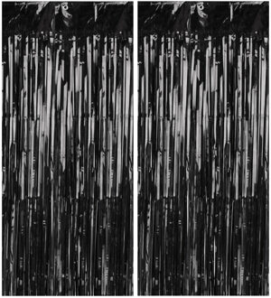 Partydeco Folie deurgordijn/feestgordijn - 2x - zwart - 90 x 250 cm