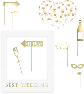 Partydeco foto prop set Best Wedding - goud/wit - 13-delig - met frame - photobooth - Bruiloft - Fotoprops