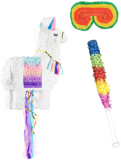 Partydeco Funny Fashion - Verjaardag Pinata Lama - 41 x 49 cm - set met stok en masker - Pinatas Multikleur