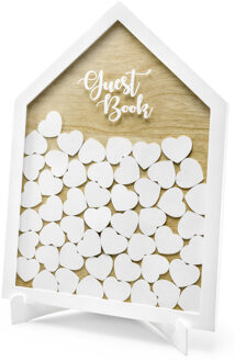 Partydeco gastenboek Huisje - Housewarming - met mini wenskaartjes - 43 x 31 cm - Gastenboeken Wit