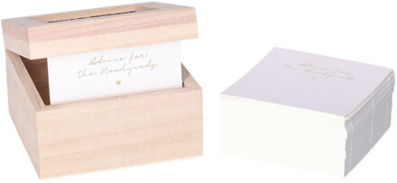 Partydeco Gastenboek/huwelijksadvies box - Bruiloft - incl. 100 wensbriefjes - hout/wit - 10 x 6 cm - Gastenboeken