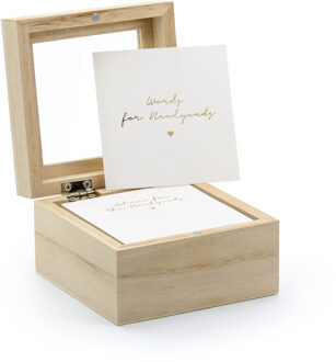 Partydeco Gastenboek/huwelijksadvies box - Bruiloft - incl. 100 wensbriefjes - hout/wit - 10 x 6 cm