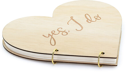 Partydeco Gastenboek/receptieboek Hart - Bruiloft - hout/goud - 26,5 x 25 cm