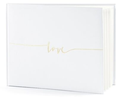 Partydeco Gastenboek/receptieboek Love - Bruiloft - wit/goud - 24 x 18,5 cm Goudkleurig