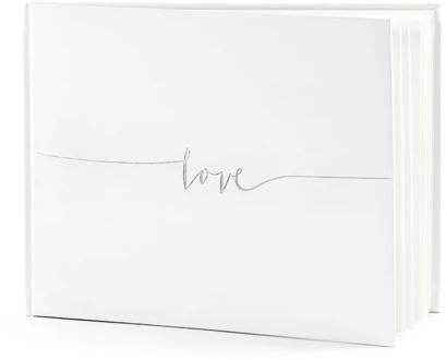 Partydeco Gastenboek/receptieboek Love - Bruiloft - wit/zilver - 24 x 18,5 cm - Gastenboeken