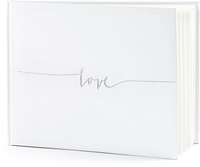 Partydeco Gastenboek/receptieboek Love - Bruiloft - wit/zilver - 24 x 18,5 cm