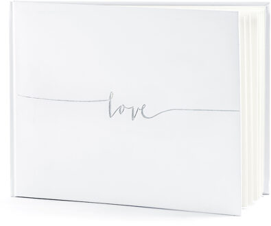Partydeco Gastenboek/receptieboek Love - Bruiloft - wit/zilver - 24 x 18,5 cm