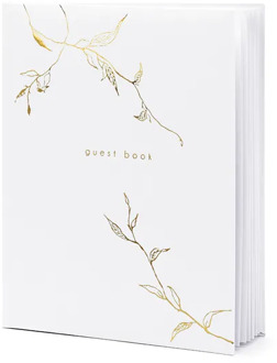 Partydeco Gastenboek/receptieboek Nature - Bruiloft - wit/goud - 20 x 24,5 cm - Gastenboeken Goudkleurig