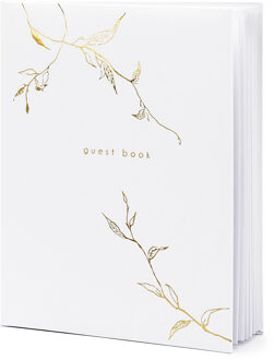 Partydeco Gastenboek/receptieboek Nature - Bruiloft - wit/goud - 20 x 24,5 cm - Gastenboeken Goudkleurig