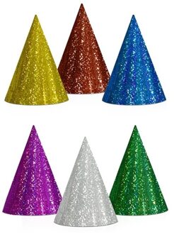 Partydeco Gekleurde kartonnen feesthoedjes - glitters en multi kleuren - 20x stuks - verjaardag
