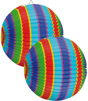 Partydeco Gekleurde party lampion - 4x stuks - Dia 26 cm - papier - Feest lampionnen - versiering/feestartikel