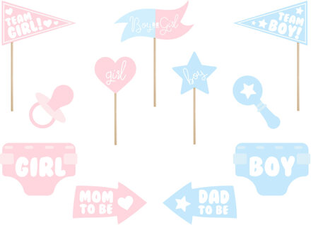 Partydeco gender reveal foto prop set - 11-delig - babyshower thema feest - photo booth - Fotoprops Multikleur