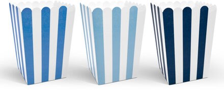 Partydeco Gestreepte popcorn bakjes blauw - 6x stuks - 7,5 x 7,5 x 12,5 cm - Snoep bakjes