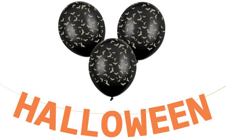 Partydeco Halloween feestslinger/spandoek - 2,5 meter - oranje - van papier - incl. ballonnen