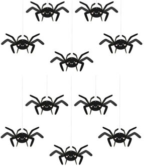 Partydeco Halloween thema hangende spinnen - 10x - zwart - papier - 27 cm
