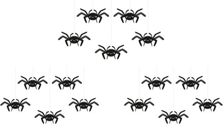 Partydeco Halloween thema hangende spinnen - 15x - zwart - papier - 27 cm