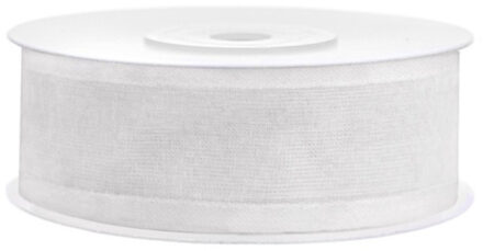 Partydeco Hobby chiffon sierlint - wit - 2,5 cm/25 mm x 25 meter - decoratie - cadeaulinten