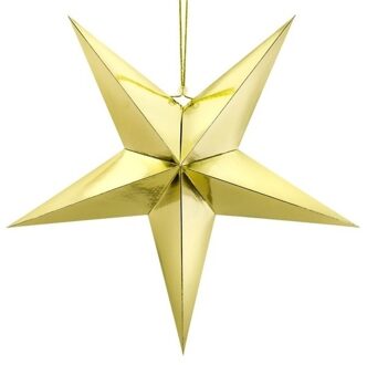 Partydeco Kerstster - goud - 30 cm - decoratie ster - karton - lampion - kerstversiering