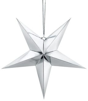 Partydeco Kerstster - zilver - 45 cm - decoratie ster - karton - lampion - kerstversiering