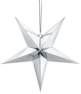 Partydeco Kerstster - zilver - 70 cm -decoratie ster - karton -lampion - Kerststerren Zilverkleurig