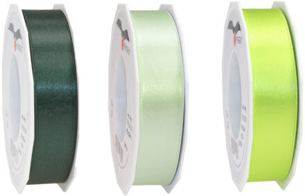 Partydeco Luxe satijn cadeau/hobby sierlinten 2,5cm x 25m- 3x groen tinten mix