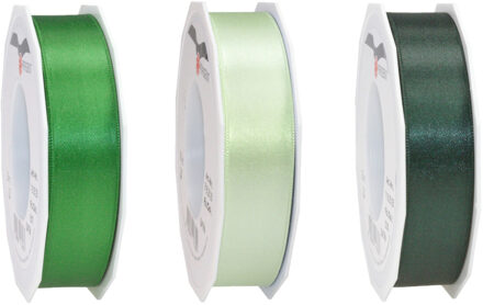 Partydeco Luxe satijn cadeau/hobby sierlinten 2,5cm x 25m- 3x groen tinten mix