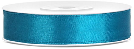 Partydeco Luxe sierlint of cadeaulint - turquoise blauw - 12 mm x 25 meter - satijn